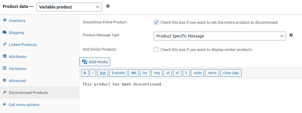 Setting Product Specific Message
