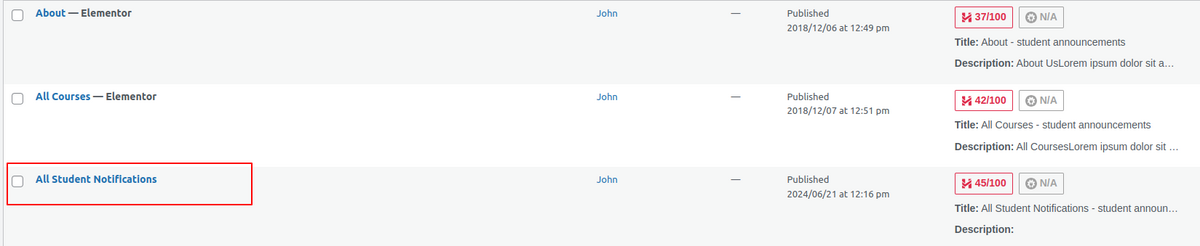 All Student Notification Page