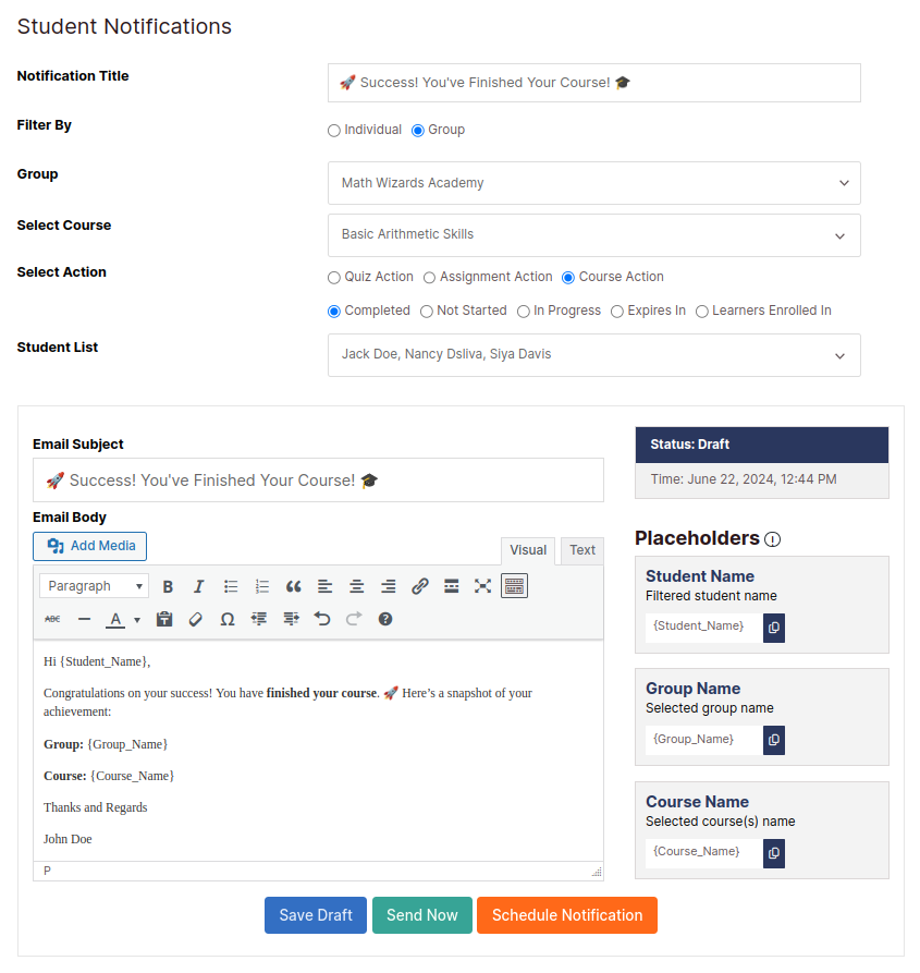 Frontend Notification Creation