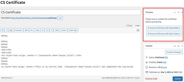 Certificate Preview Setting